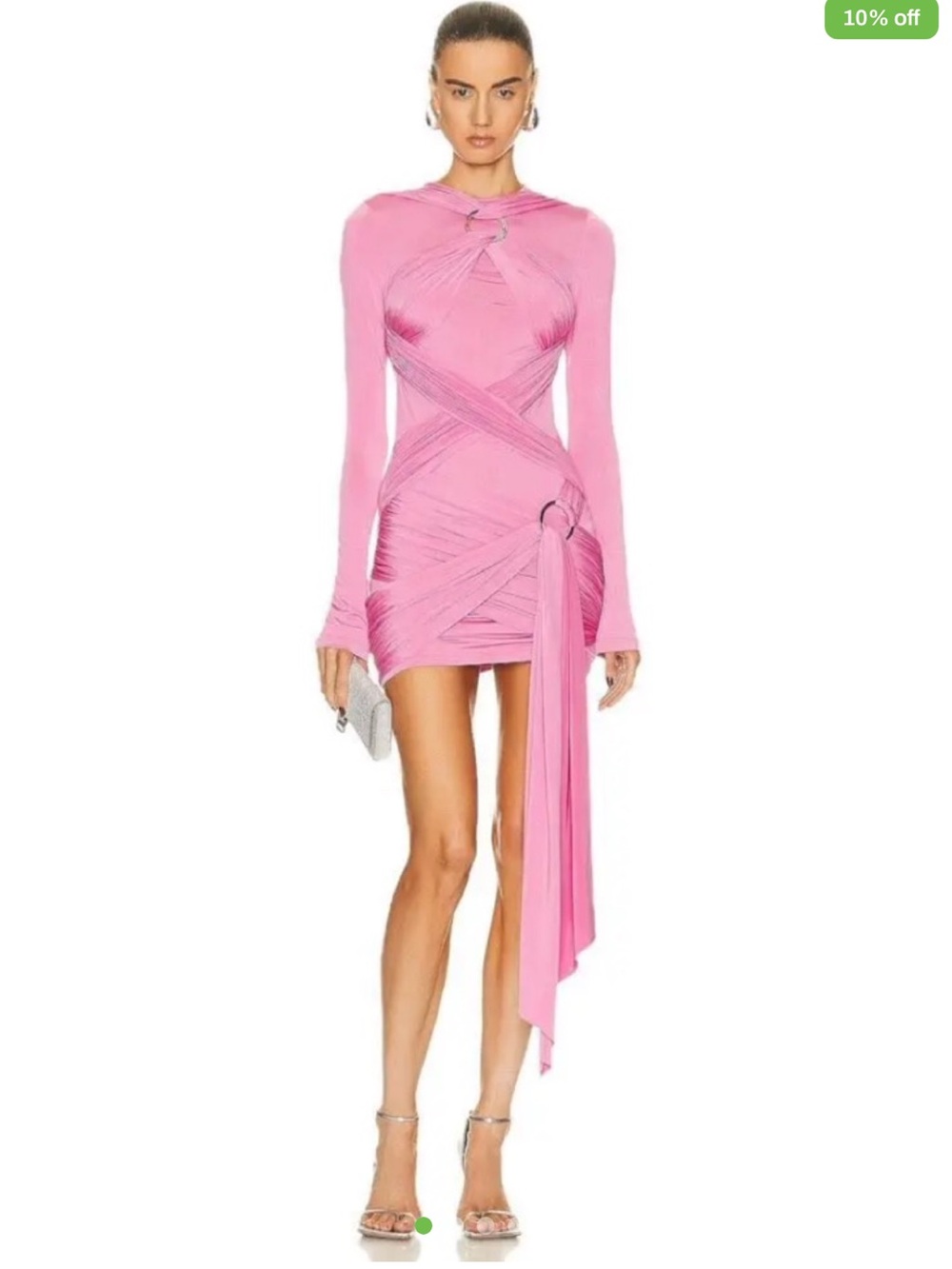 The Attico Rose-Pink Draped Long Sleeve Knot Tunic